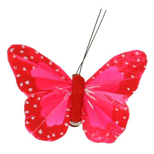 Federschmetterlinge am Clip bunt 7cm 12St