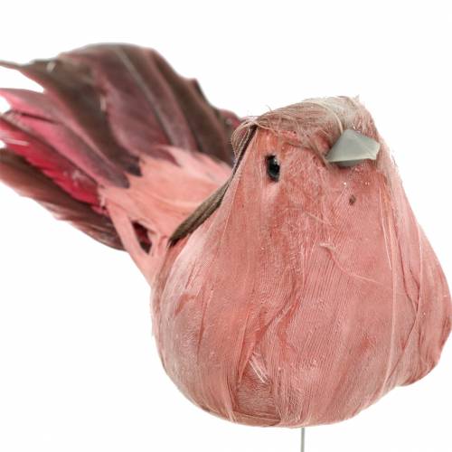 Federvogel am Draht Rosa 12cm 4St