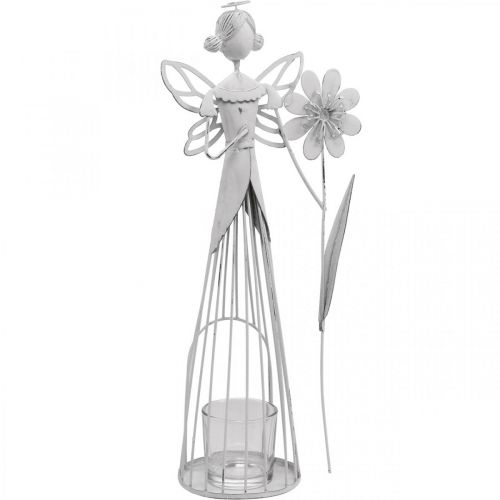 Floristik21 Frühlingsdeko, Blütenfee als Windlicht, Tischschmuck aus Metall, Elfe mit Blume Weiß H32,5cm