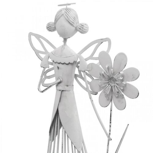 Floristik21 Frühlingsdeko, Blütenfee als Windlicht, Tischschmuck aus Metall, Elfe mit Blume Weiß H32,5cm