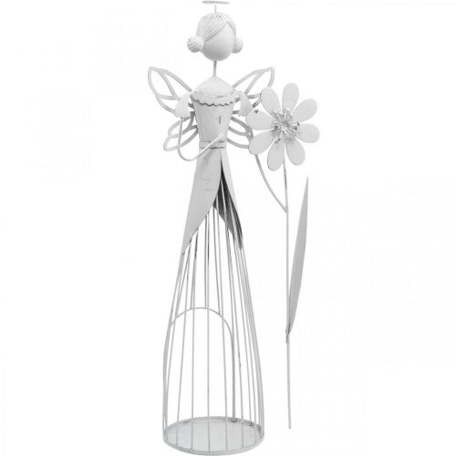 Floristik21 Blütenfee mit Blume, Frühlingsdeko, Metall-Windlicht, Blumenfee aus Metall Weiß H40,5cm