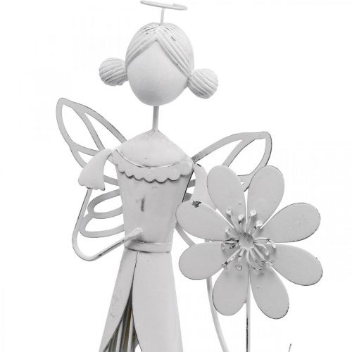 Floristik21 Blütenfee mit Blume, Frühlingsdeko, Metall-Windlicht, Blumenfee aus Metall Weiß H40,5cm