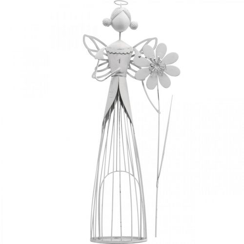 Floristik21 Blütenfee mit Blume, Frühlingsdeko, Metall-Windlicht, Blumenfee aus Metall Weiß H40,5cm