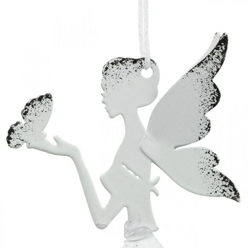 Hänger Anhänger Elfe Deko Metall Weiß Ø6cm H9cm 4St