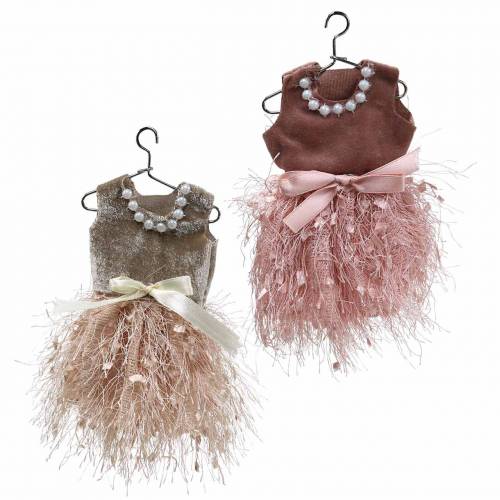 Floristik21 Weihnachtsdeko Elfenkleid am Bügel Rosa, Braun/Creme 16cm 4St sortiert