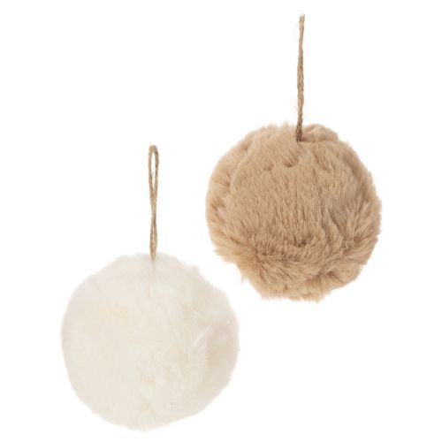 Deko-Anhänger Pompon-Kugel Synthetik 10 cm Weiß/Braun
