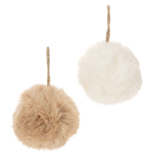 Deko-Pompons aus Kunstfell zum Aufhängen 7 cm Weiß und Beige 6er-Set
