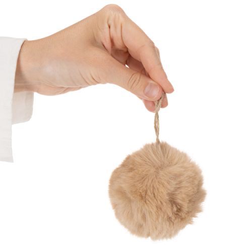 Deko-Pompons aus Kunstfell zum Aufhängen 7 cm Weiß und Beige 6er-Set | Floristik21.de