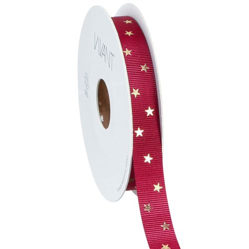 Elegantes Dekoband Dunkelrot mit goldenen Sternen 15mm x 20m für weihnachtliche Akzente