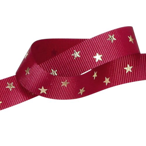Artikel Elegantes Dekoband Dunkelrot mit goldenen Sternen 15mm x 20m für weihnachtliche Akzente