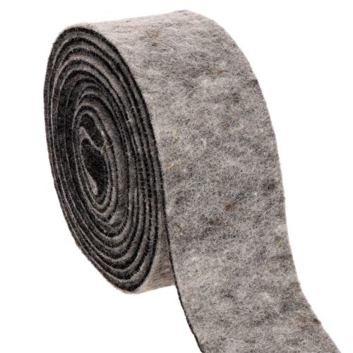 Wollfilzband Topfband 75 mm x 5 m, Grau-Schwarz für Floristik und Dekoration