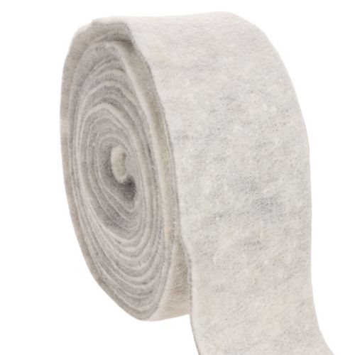 Filzband aus 100 % Wolle, zweifarbig Weiß/Grau, 7,5 cm breit, 5 m Rolle