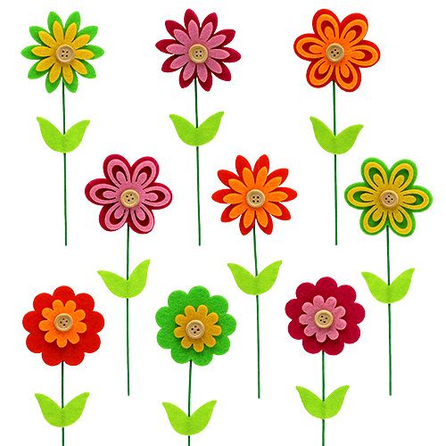 Filzblume als Stecker bunt sort. 7cm L25cm 18St Filzblume als Stecker bunt sort. 7cm L25cm 18St