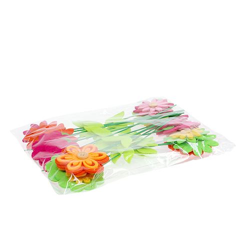 Filzblume als Stecker bunt sort. 7cm L25cm 18St