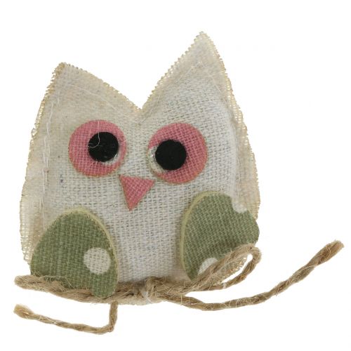 Deko-Eule Stoff 6cm Rosa/Grün/Weiß 6St