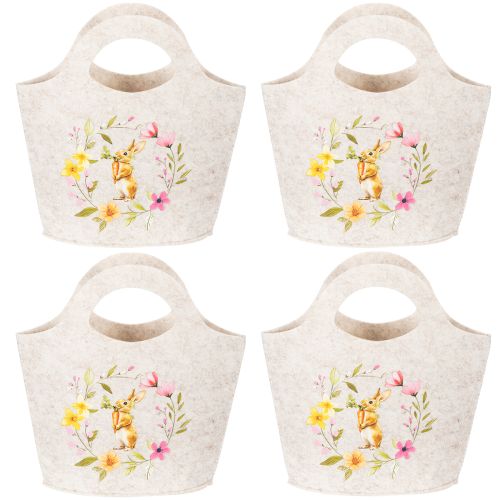 Artikel Filztasche mit Osterhasen-Motiv und Blumen für Frühling und Ostern 27 cm 4er-Set