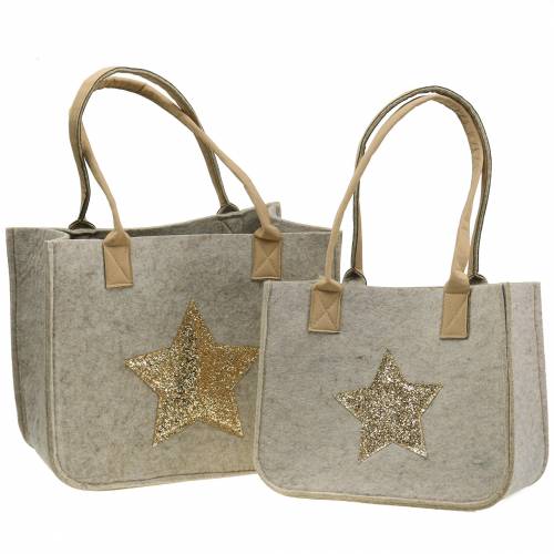 Floristik21 Filztasche mit Pailletten-Stern Natur 2er-Set