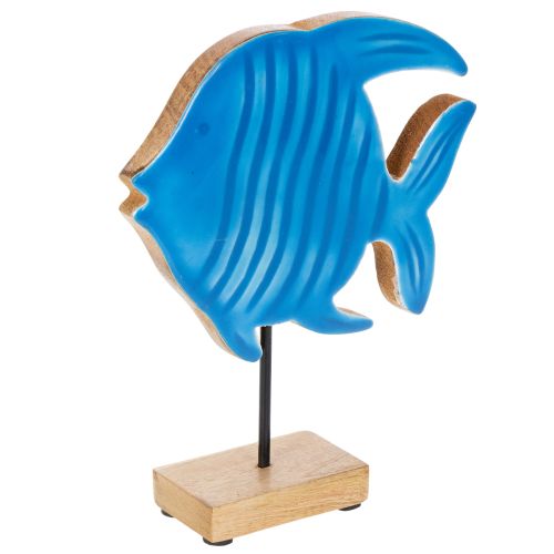 Handgefertigte Holzfisch Figur aus Mangoholz in Blau 22cm – Deko für maritime Gestaltung