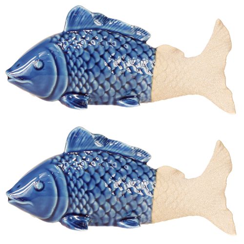 Artikel Keramik Fisch Deko Set Blau Beige Maritim 20×8×8,5cm 2er-Set