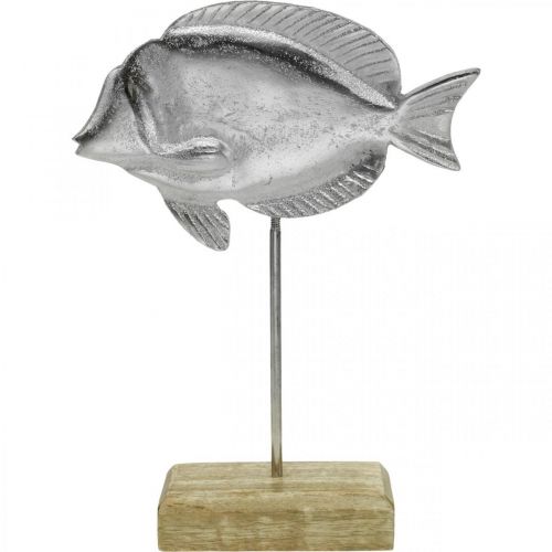 Floristik21 Fisch zum Stellen, Maritime Deko, Dekofisch aus Metall Silbern, Naturfarben H23cm