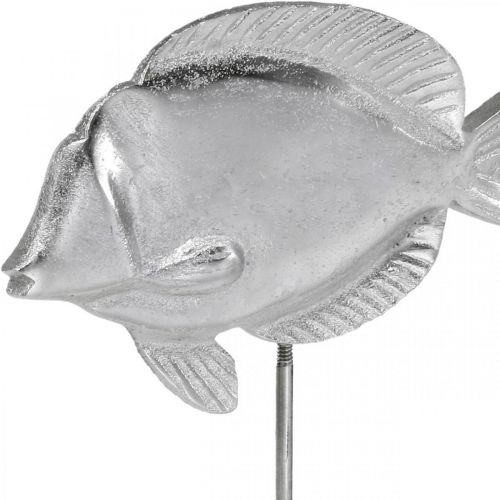 Floristik21 Fisch zum Stellen, Maritime Deko, Dekofisch aus Metall Silbern, Naturfarben H23cm