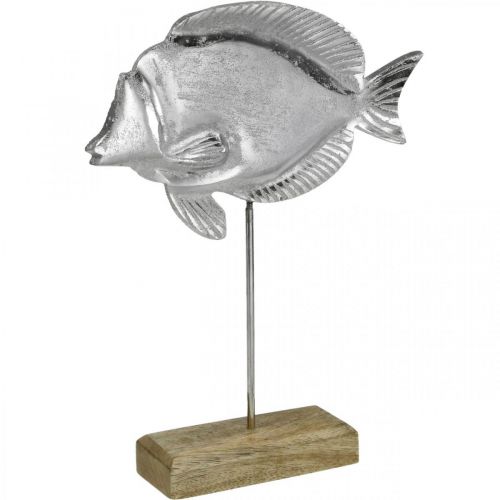Dekoobjekt Fisch Metall /Mangoholz Silber Braun 22x20x5 cm Maritim Ozean NEU NEU 