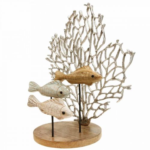 Floristik21 Fischschwarm Deko, Koralle Deko, Holzfisch Deko H48,5cm