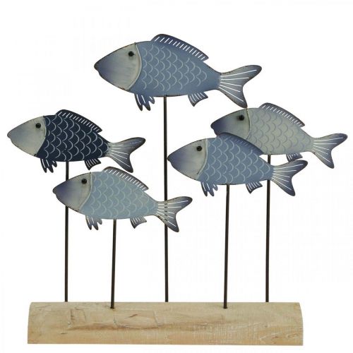 Floristik21 Fischschwarm Deko Metallfische auf Holzfuß 32×7×30cm