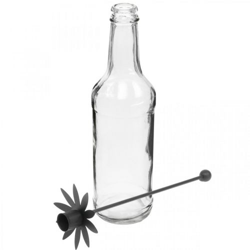 Kerzenhalter für Flasche Schwarz Glas, Metall Ø6,5cm H25,5cm