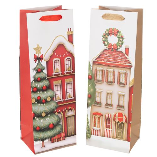 Geschenktaschen Set 2-teilig Weihnachtshaus und Tannenbaum Papier 36cm