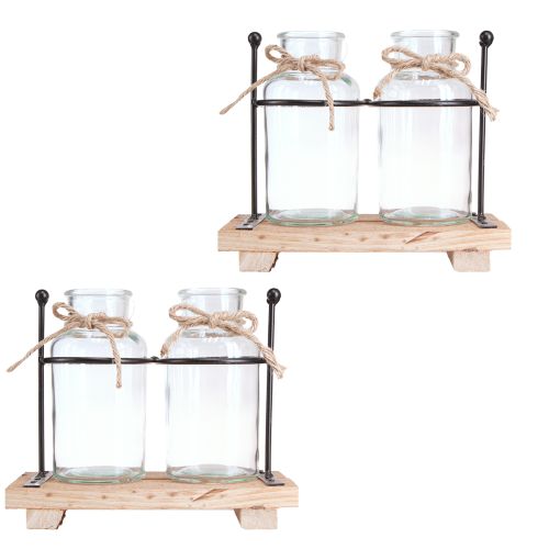 Artikel Flaschenvase Glas Holz Vintage Retro Deko Tischdekoration 23x12x19,5cm 2er Set