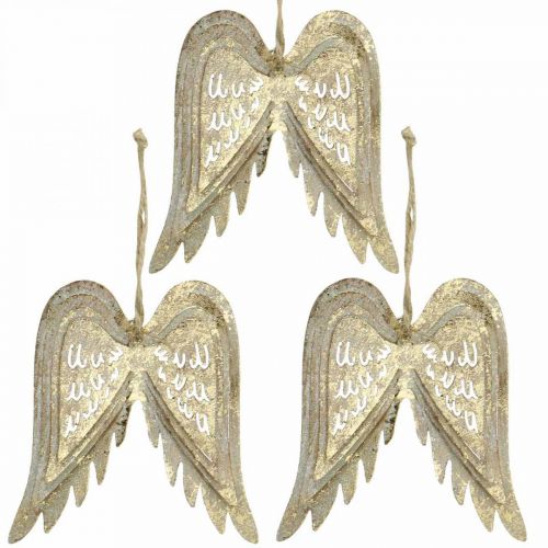 Floristik21 Engelsflügel, Metalldeko zum Hängen, Christbaumschmuck Golden, Antik-Optik H11,5cm B11cm 3St