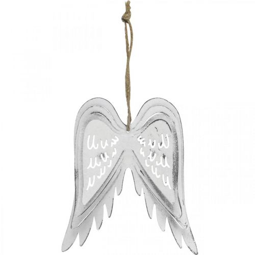 Engelsflügel zum Hängen, Weihnachtsdeko, Metallanhänger Weiß H11,5cm B11cm 3St