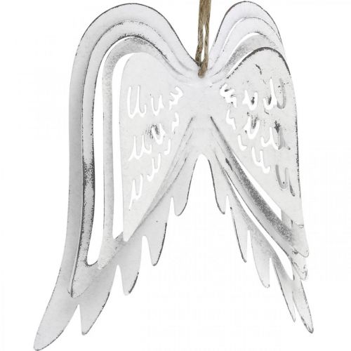 Engelsflügel zum Hängen, Weihnachtsdeko, Metallanhänger Weiß H11,5cm B11cm 3St