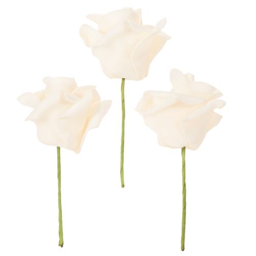 Künstliche Rose Cremefarbig 10 cm Blüte auf Drahtstiel 100 Stück | Floristik21.de