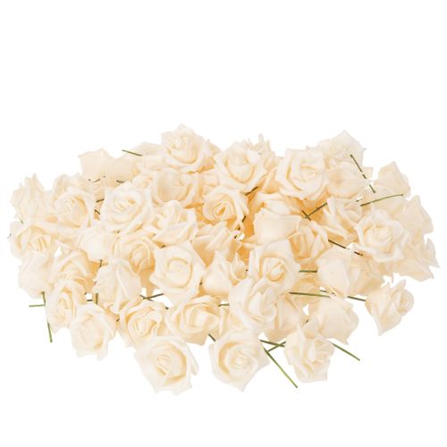 Künstliche Rose Cremefarbig 10 cm Blüte auf Drahtstiel 100 Stück | Floristik21.de