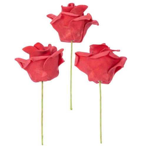 Kunstblume Rose rot mit Drahtstiel 5 cm Blütendurchmesser 100 Stück | Floristik21.de