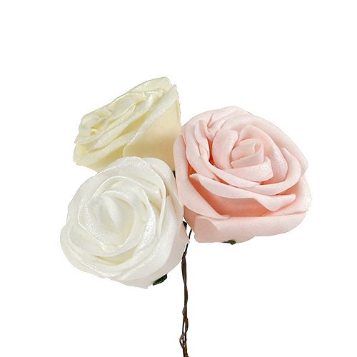 Floristik21 Foamrosen Mix Ø6cm Weiß, Creme, Rosa Perlmutt 24St