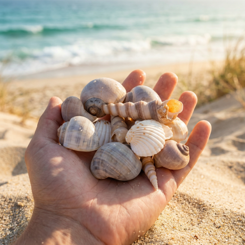 Artikel Natürliche Muscheln und Schnecken 500g für Dekoration, verschiedene Größen 3–7 cm, Innenbereich