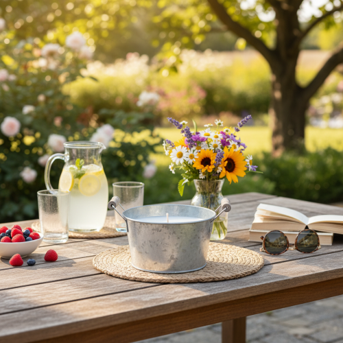 Artikel Zink-Kerze im Eimer 15x10cm Outdoor-Dekoration Terrasse Balkon