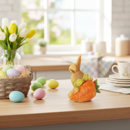 Artikel Polyresin Dekofiguren Hasen mit Möhre 6 cm Innenbereich Ostern