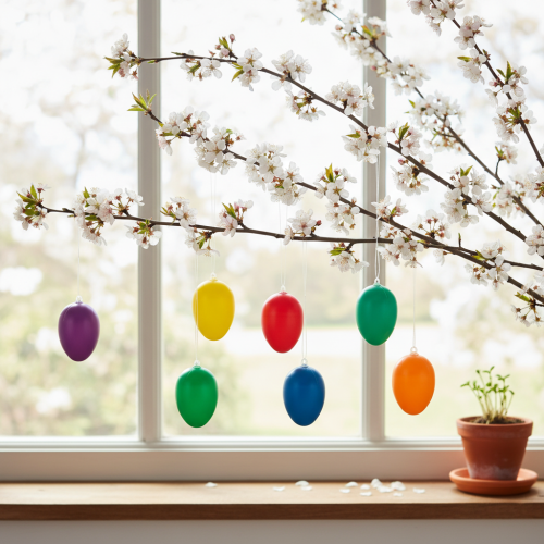 Artikel Ostereier Anhänger Bunt 6cm, Set mit 24 Kunststoff-Eiern, Frühlingsdeko Innen & Außen