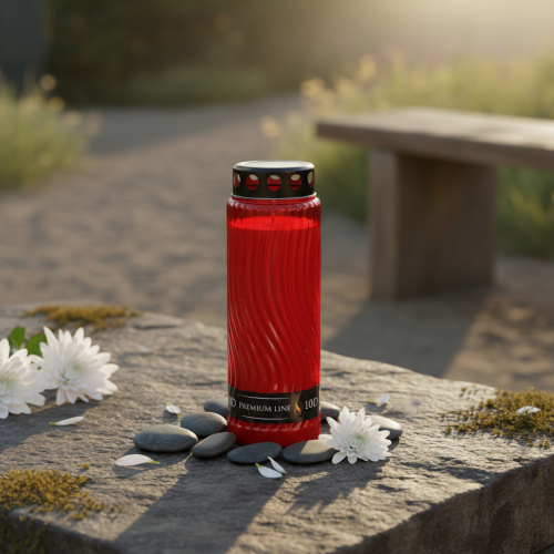 Artikel Grabkerze Deckel Motiv Blüte Rot Schwarz 10 Tage H27cm