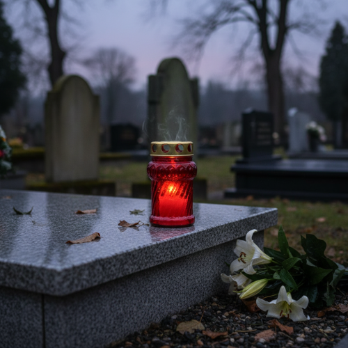 Artikel Grablicht Glas Rot Ø7cm H13cm 8St - Traditionelle Friedhofskerze für besinnliches Gedenken