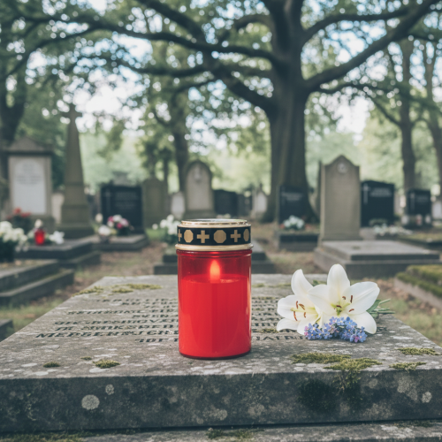 Artikel LED Grablicht Rot mit Timer, Batteriebetrieben Wetterfest Ø7,5cm H12,5cm
