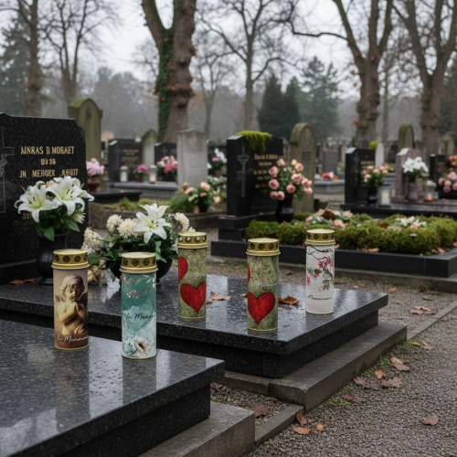 Artikel Grablicht mit Motiv Trauerdeko Ø6cm H17cm 6St