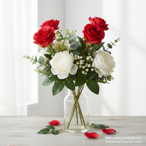 Artikel Rosenzweig Seidenblume Künstliche Rose Rot 72cm