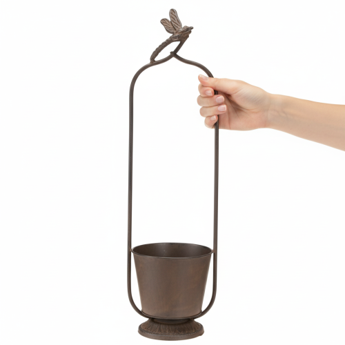 Artikel Vintage Pflanzkübel mit Rankhilfe Libelle Metall Ø16/H62cm Rost-Optik Rankpflanzen