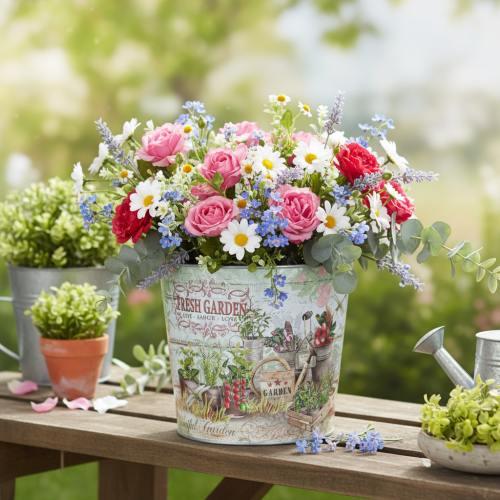 Artikel Blumenkübel Klein Metall Bunt Vintage Fresh Garden 16cm 2er-Set