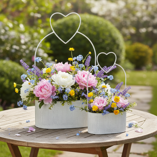 Artikel Deko Schale Oval Metall Herz Weiß 20/16cm Vintage 2er-Set